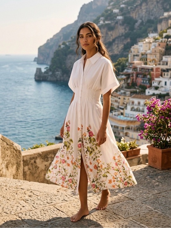 Anthropologie Dresses & Skirts - Anthropologie x Exquise The Tobie Button-Front Pleated cotton Shirt Dress size L